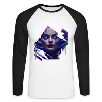 Demon Neon Göttin - Unisex Baseballshirt langarm - Weiß/Schwarz - Vorne - Nik (191cm)
