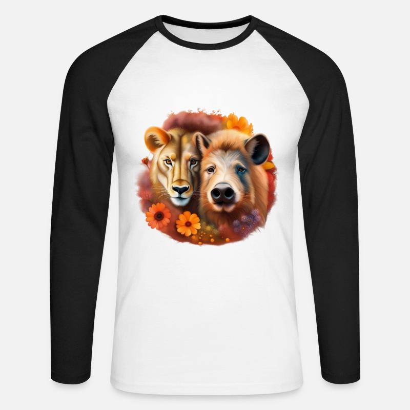 Schwein oder Löwe - Unisex Baseballshirt langarm - Weiß/Schwarz