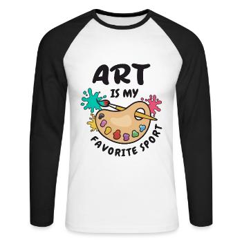 L’art est mon sport préféré - T-shirt baseball manches longues Homme - blanc/noir - Devant - Nik (191cm)