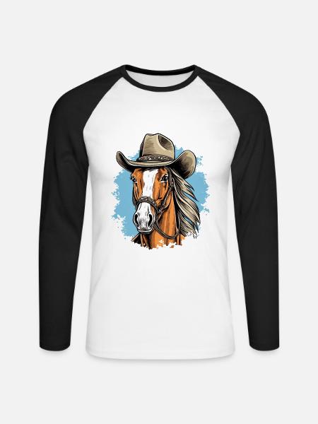 Cowboy Western Pferd Cowboy Hut - Unisex Baseballshirt langarm - Weiß/Schwarz