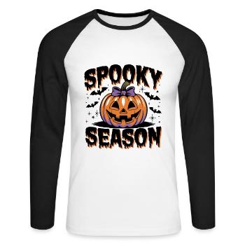 Citrouille d’Halloween, saison effrayante - T-shirt baseball manches longues Homme - blanc/noir - Devant - Nik (191cm)