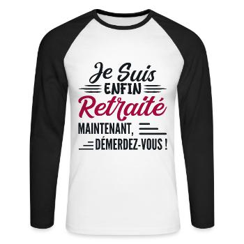 Je Suis Bientôt Retraité - Cadeau Futur Retraité - T-shirt baseball manches longues Homme - blanc/noir - Devant - Nik (191cm)