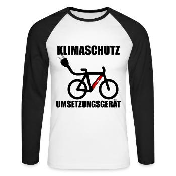Klimaschutz Umsetzungsgerät - Unisex Baseballshirt langarm - Weiß/Schwarz - Vorne - Nik (191cm)