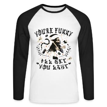 Lustiger Sensenmann Skelett Halloween Kostüm - Unisex Baseballshirt langarm - Weiß/Schwarz - Vorne - Nik (191cm)