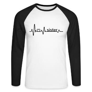 Herzschlag Sister EKG beste Schwester Geschwister - Unisex Baseballshirt langarm - Weiß/Schwarz - Vorne - Nik (191cm)