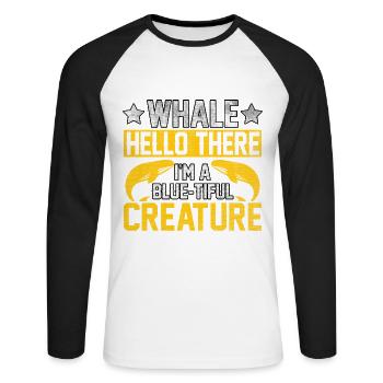 Wal, hallo, ich bin ein blaues Geschöpf - Unisex Baseballshirt langarm - Weiß/Schwarz - Vorne - Nik (191cm)