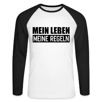Mein Leben meine Regeln das Motto meine Regeln - Unisex Baseballshirt langarm - Weiß/Schwarz - Vorne - Nik (191cm)