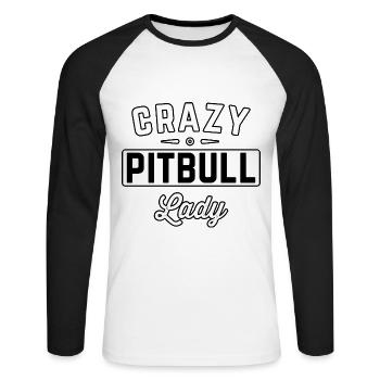 Crazy Pitbull Lady - T-shirt baseball manches longues Homme - blanc/noir - Devant - Nik (191cm)