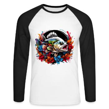 Poisson bar - T-shirt baseball manches longues Homme - blanc/noir - Devant - Nik (191cm)