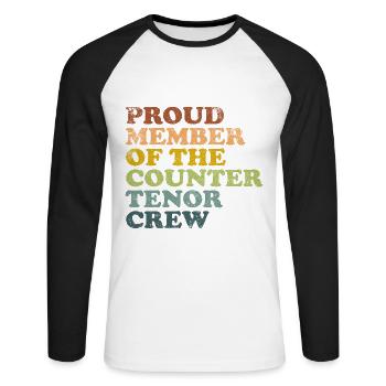 Fier membre du Countertenor Crew - rétro - T-shirt baseball manches longues Homme - blanc/noir - Devant - Nik (191cm)