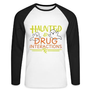 Apotheke Halloween | Haunted - Unisex Baseballshirt langarm - Weiß/Schwarz - Vorne - Nik (191cm)