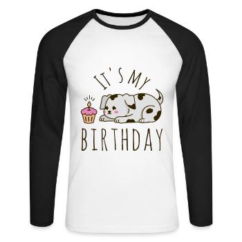 C’est mon chien d’anniversaire - T-shirt baseball manches longues Homme - blanc/noir - Devant - Nik (191cm)