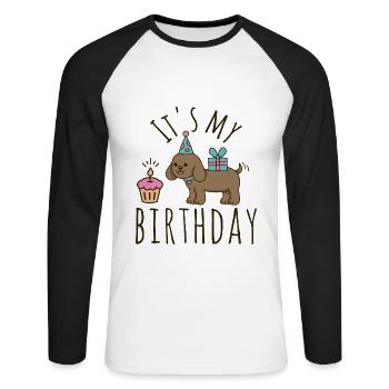 C’est mon chien d’anniversaire - T-shirt baseball manches longues Homme - blanc/noir - Devant - Nik (191cm)