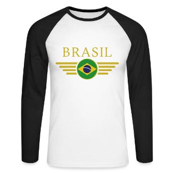 J’aime le Brésil, T-shirt design de style élégance - T-shirt baseball manches longues Homme - blanc/noir - Devant - Nik (191cm)