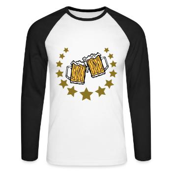 Gläser Bier Bierkrug und Sterne - Unisex Baseballshirt langarm - Weiß/Schwarz - Vorne - Nik (191cm)