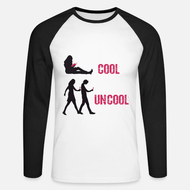 Buch cool, Smartphone uncool - Unisex Baseballshirt langarm - Weiß/Schwarz