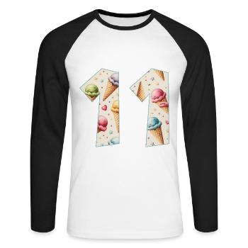 EISCREME NUMMER 11 JAHRE EIS 11. GEBURTSTAG - Unisex Baseballshirt langarm - Weiß/Schwarz - Vorne - Nik (191cm)