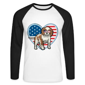 Cavalier King Charles Épagneul - T-shirt baseball manches longues Homme - blanc/noir - Devant - Nik (191cm)