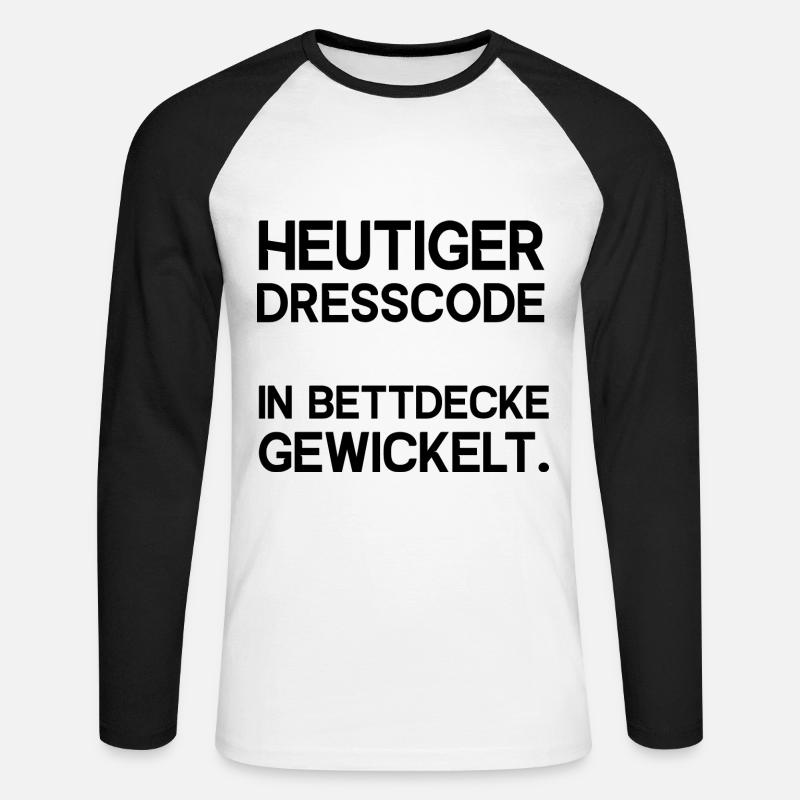 Heutiger Dresscode in Bettdecke gewickelt - Unisex Baseballshirt langarm - Weiß/Schwarz