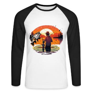 Barschfisch Vater und Sohn - Unisex Baseballshirt langarm - Weiß/Schwarz - Vorne - Nik (191cm)