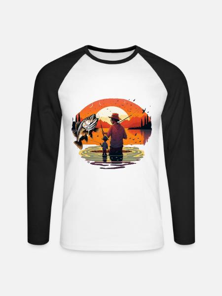 Barschfisch Vater und Sohn - Unisex Baseballshirt langarm - Weiß/Schwarz