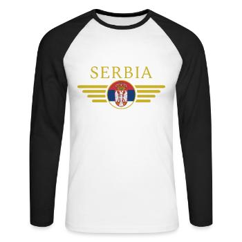 J’aime la Serbie, T-shirt design de style élégance - T-shirt baseball manches longues Homme - blanc/noir - Devant - Nik (191cm)