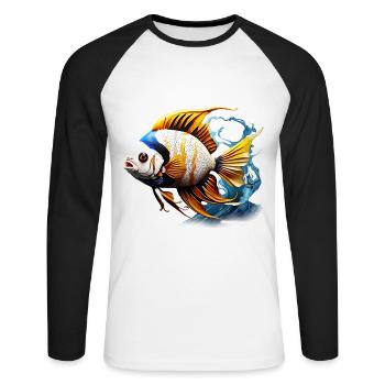 Skalar - Unisex Baseballshirt langarm - Weiß/Schwarz - Vorne - Nik (191cm)