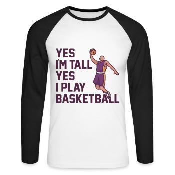 Yes I'm Tall Yes I Play Basketball Design für - Unisex Baseballshirt langarm - Weiß/Schwarz - Vorne - Nik (191cm)