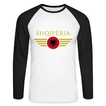 Ich liebe Albanien, Eleganz Stil Design T-Shirt - Unisex Baseballshirt langarm - Weiß/Schwarz - Vorne - Nik (191cm)