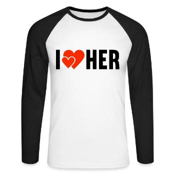 I love her Ich liebe Sie die Liebe - Unisex Baseballshirt langarm - Weiß/Schwarz - Vorne - Nik (191cm)