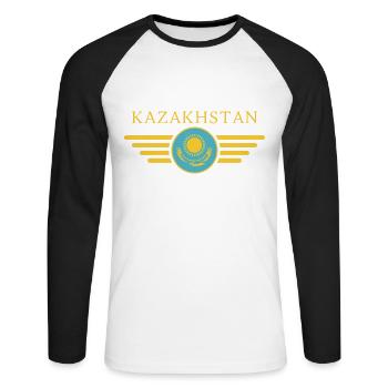 J’aime le Kazakhstan, T-shirt design de style élégance - T-shirt baseball manches longues Homme - blanc/noir - Devant - Nik (191cm)