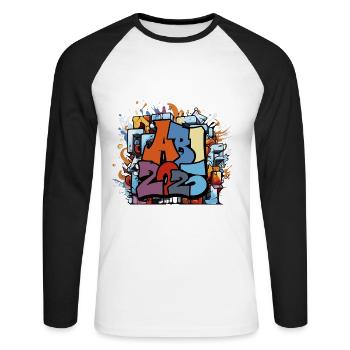 Abi Abschluss 2025 Graffiti Abschlussparty - Unisex Baseballshirt langarm - Weiß/Schwarz - Vorne - Nik (191cm)