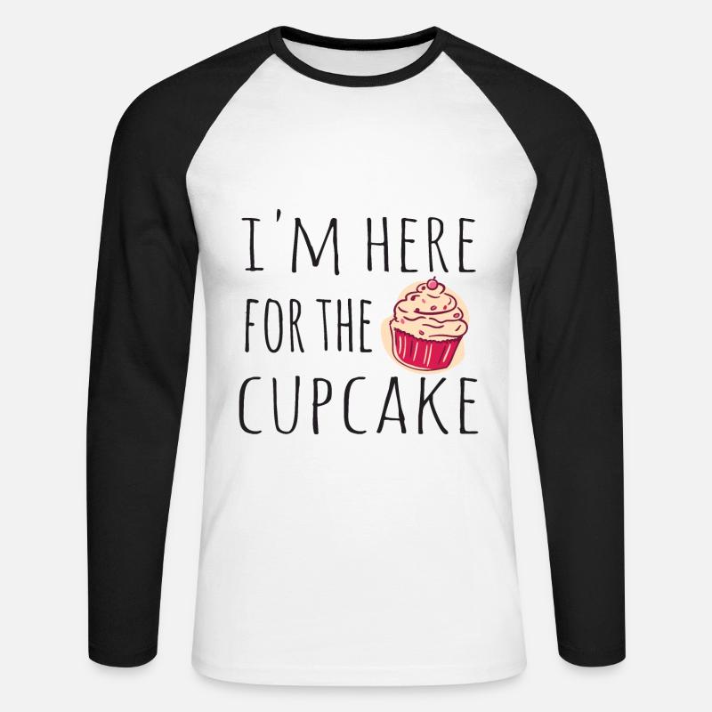 Ich bin hier wegen dem Cupcake - Unisex Baseballshirt langarm - Weiß/Schwarz