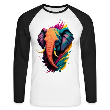Colorful Elephant - Unisex Long Sleeve Baseball T-Shirt - white/black - Front - Nik (191cm)