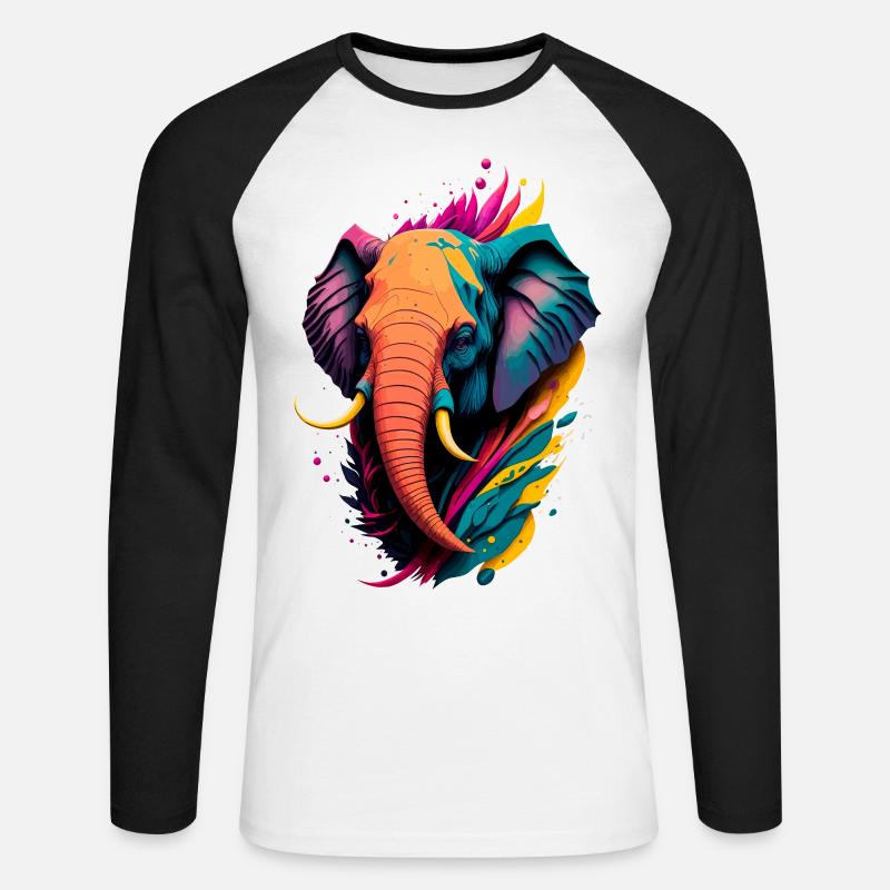 Bunter Elefant - Unisex Baseballshirt langarm - Weiß/Schwarz
