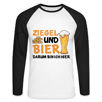 Ziegel und Bier darum bin ich hier - Unisex Baseballshirt langarm - Weiß/Schwarz - Vorne - Nik (191cm)