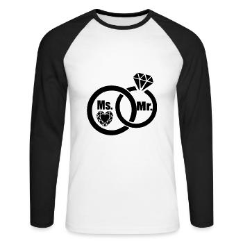 Mariage - T-shirt baseball manches longues Homme - blanc/noir - Devant - Nik (191cm)