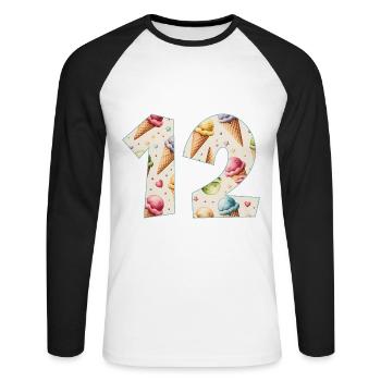 GLACE NUMÉRO 12 ANS CRÈME GLACÉE 12E ANNIVERSAIRE - T-shirt baseball manches longues Homme - blanc/noir - Devant - Nik (191cm)