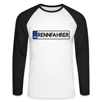 Autokennzeichen EU Rennfahrer Auto lustige Sprüche - Unisex Baseballshirt langarm - Weiß/Schwarz - Vorne - Nik (191cm)