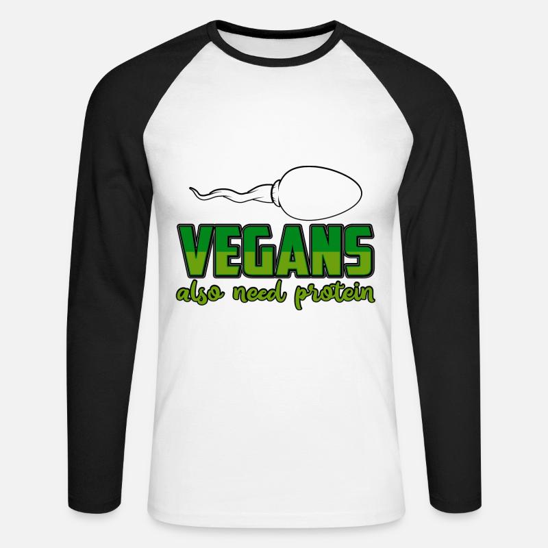 Vegans also need protein - Unisex Baseballshirt langarm - Weiß/Schwarz