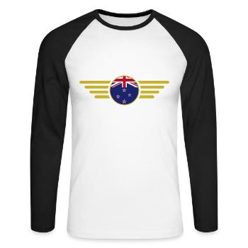 J’aime la Nouvelle-Zélande, T-shirt design de style élégance - T-shirt baseball manches longues Homme - blanc/noir - Devant - Nik (191cm)