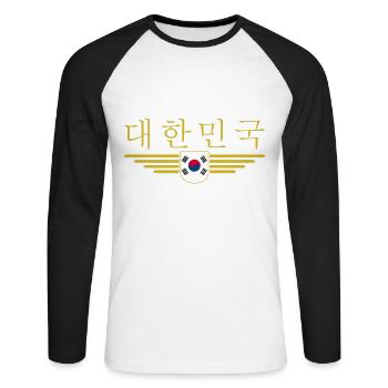 J’aime la Corée du Sud Design T-shirt Outfit - T-shirt baseball manches longues Homme - blanc/noir - Devant - Nik (191cm)