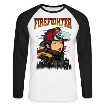 SCHÖNE FEUERWEHRFRAU - Sexy Feuerwehr Geschenk - Unisex Baseballshirt langarm - Weiß/Schwarz - Vorne - Nik (191cm)