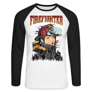 HÜBSCHE FEUERWEHRFRAU - Sexy Feuerwehr Geschenk - Unisex Baseballshirt langarm - Weiß/Schwarz - Vorne - Nik (191cm)
