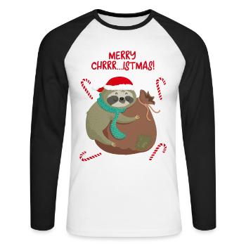 Merry Christmas Faultier T-Shirt Weihnachten sloth - Unisex Baseballshirt langarm - Weiß/Schwarz - Vorne - Nik (191cm)