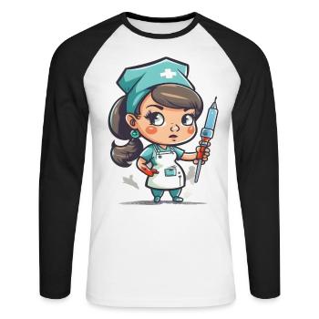 Pflege der Zukunft - Unisex Baseballshirt langarm - Weiß/Schwarz - Vorne - Nik (191cm)