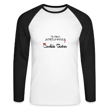 Testeur officiel de biscuits - T-shirt baseball manches longues Homme - blanc/noir - Devant - Nik (191cm)