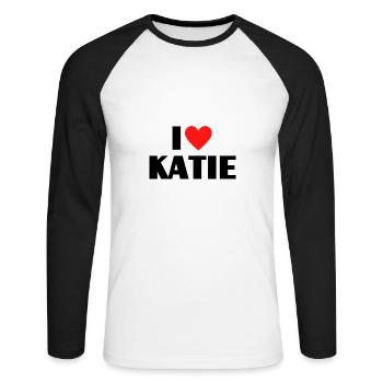 J’aime Katie Red Heart Love Fan Gift - T-shirt baseball manches longues Homme - blanc/noir - Devant - Nik (191cm)