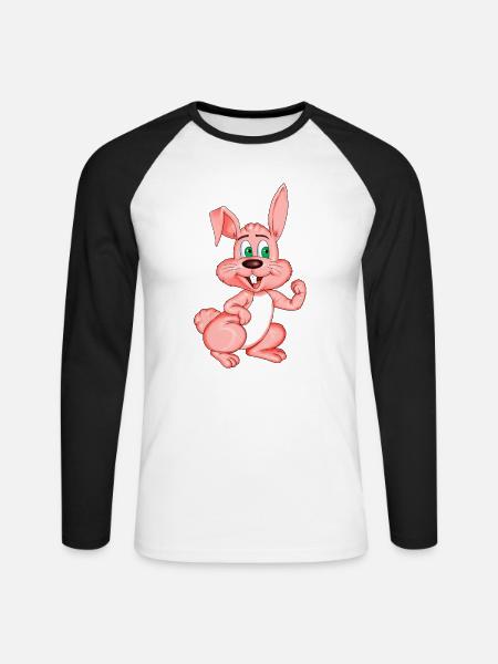 Frecher Rosa Hase - Unisex Baseballshirt langarm - Weiß/Schwarz