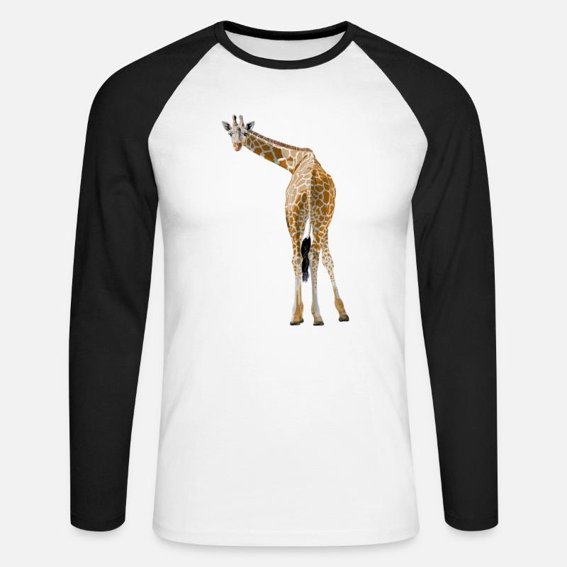 Giraffe grüßt aus der Savanne - Unisex Baseballshirt langarm - Weiß/Schwarz